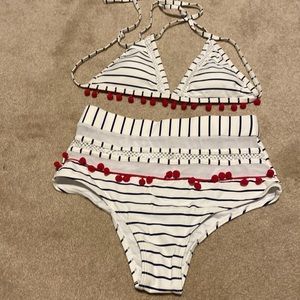 Navy striped high waisted bikini